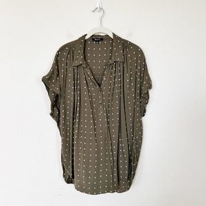 [Madewell] Drapey Shirt | Olive Polka Dot | Size XXL